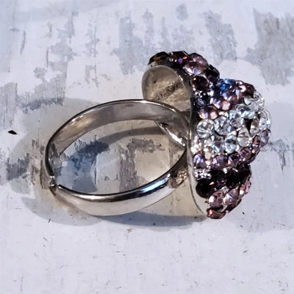 Purple Clear Glam Czech Rhinestones Crystals Cocktail Ring